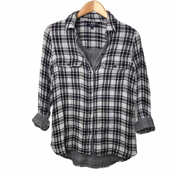 Madewell Ex-Boyfriend Shirt in Kemp Plaid Size Small White Black Style C9635 - Picture 3 of 9